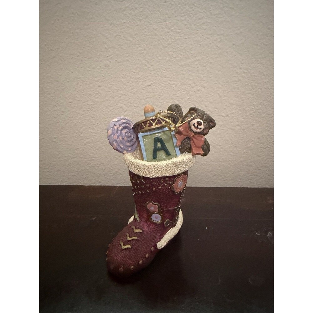 Vintage Santa Boot With Toys Ceramic 4” Unique Christmas Ornament
